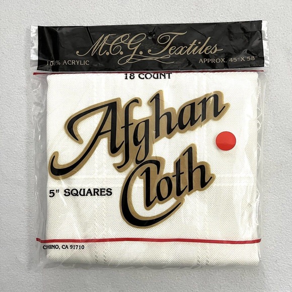 New Sealed MCG Textiles 45 x 58 Afghan Cloth 18 ct 100% Acrylic 5" Squares Ivory - Picture 1 of 8